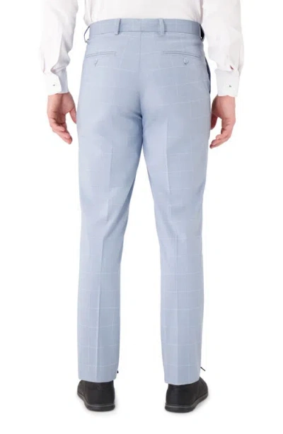 Victor Emmanuel Vince Flat Front Windowpane Check Stretch Dress Pants In Blue