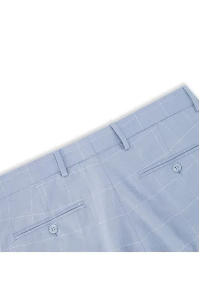 Victor Emmanuel Vince Flat Front Windowpane Check Stretch Dress Pants In Blue