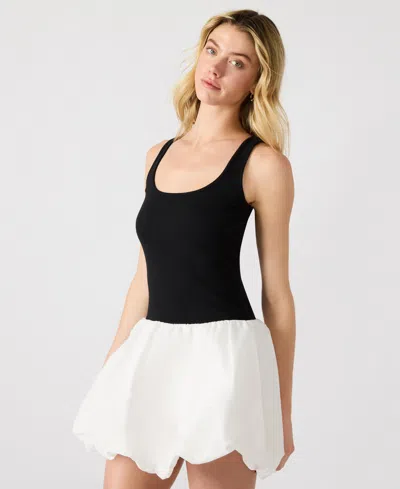 Steve Madden Linnea Mixed Media Bubble Hem Cotton Minidress In Black