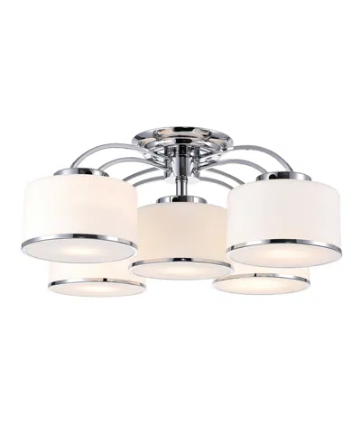 Cwi Lighting Frosted 5 Light Drum Shade Flush Mount With Chrome Finish