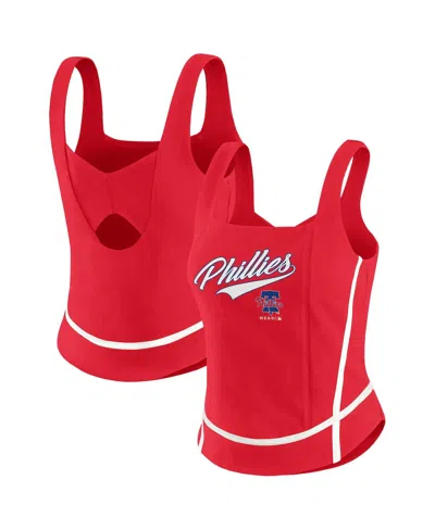 Wear By Erin Andrews Women's Red Philadelphia Phillies Square Neck Tank Top In Red