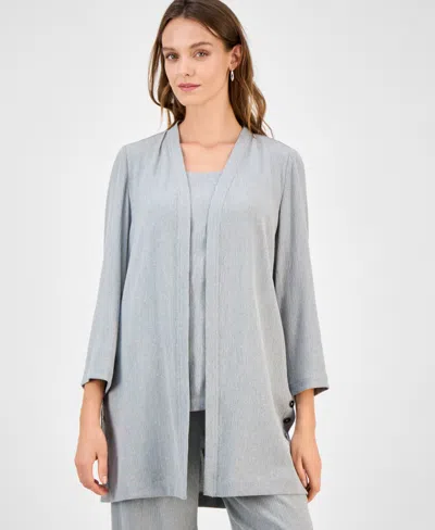 Kasper Women's 3/4-sleeve Open-front Cardigan In Gray