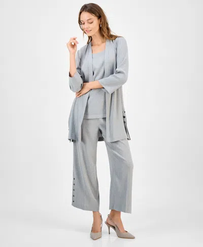 Kasper Women's 3/4-sleeve Open-front Cardigan In Gray