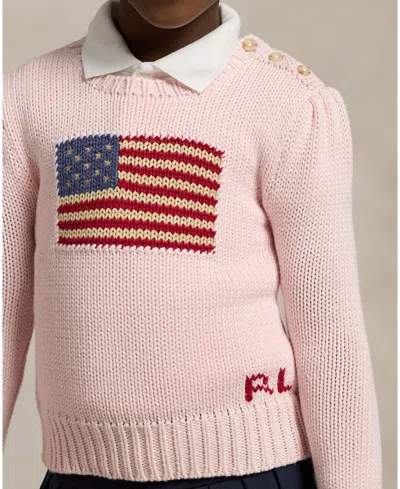 Polo Ralph Lauren Flag Cotton Crewneck Sweater In Pink