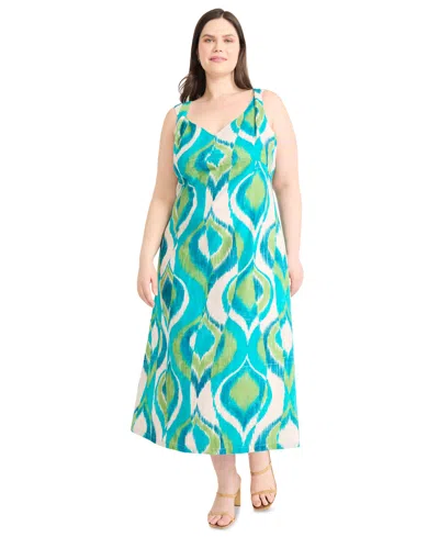 Maggy London Plus Size Printed Double-strap Midi Dress In Blue
