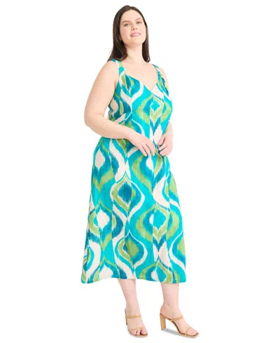 Maggy London Plus Size Printed Double-strap Midi Dress In Blue