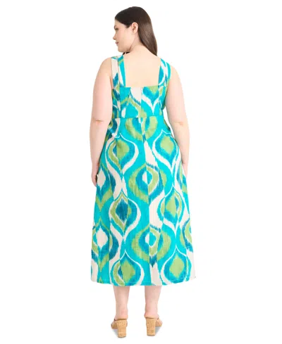 Maggy London Plus Size Printed Double-strap Midi Dress In Blue