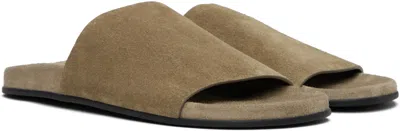The Row Hugh Suede Flat Slide Sandals In Nude