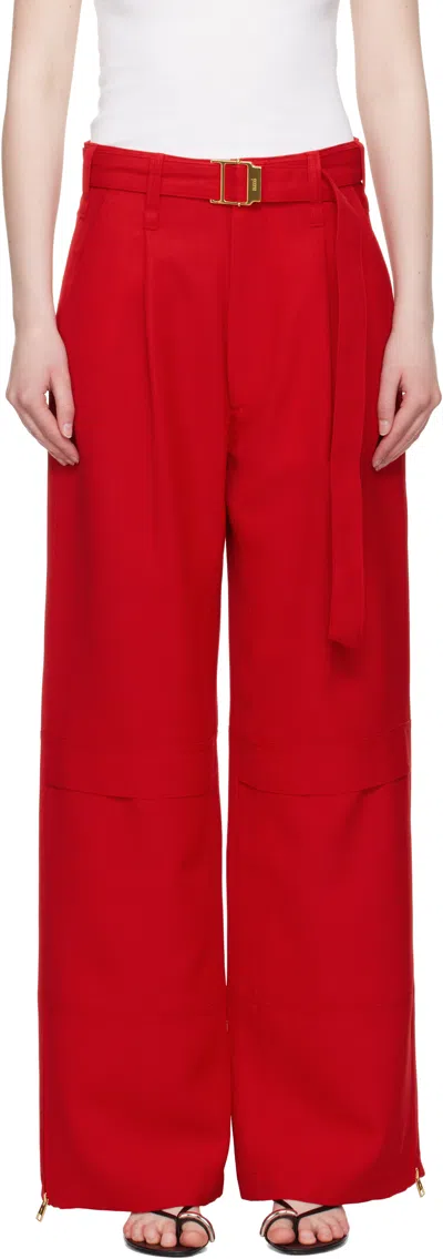 Ami Alexandre Mattiussi Belted Zip-detailed Wool-canvas Wide-leg Pants