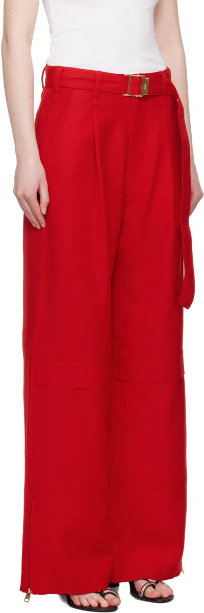 Ami Alexandre Mattiussi Belted Zip-detailed Wool-canvas Wide-leg Pants