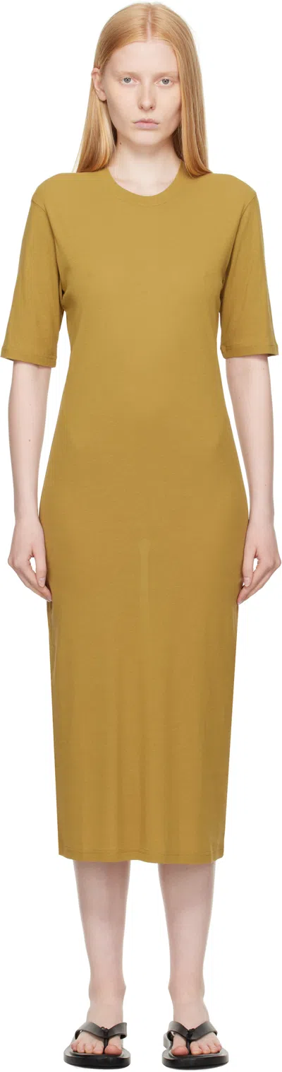 Ami Alexandre Mattiussi Khaki Cotton Short Sleeve Maxi Dress In Brown