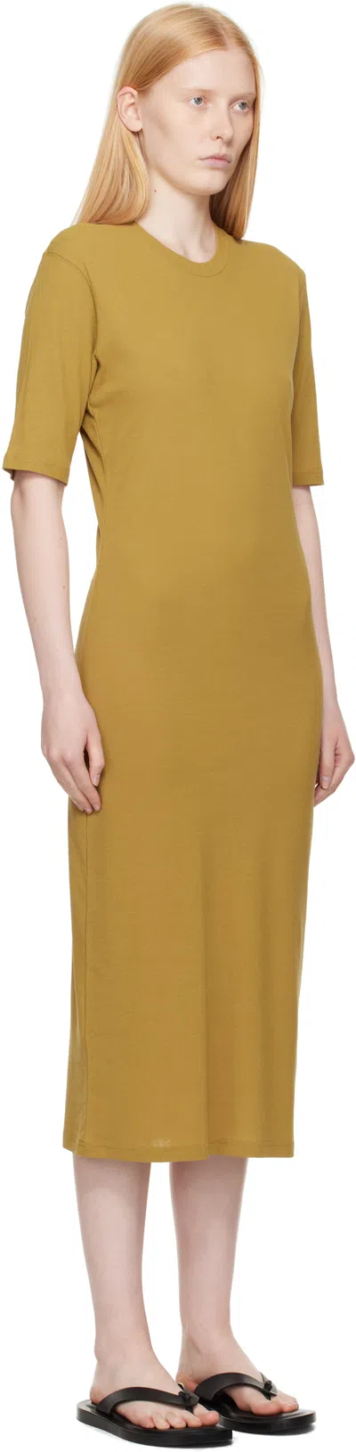 Ami Alexandre Mattiussi Khaki Cotton Short Sleeve Maxi Dress In Brown