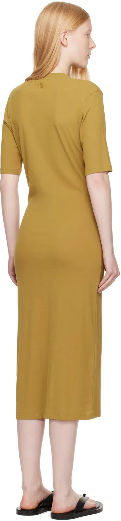 Ami Alexandre Mattiussi Khaki Cotton Short Sleeve Maxi Dress In Brown