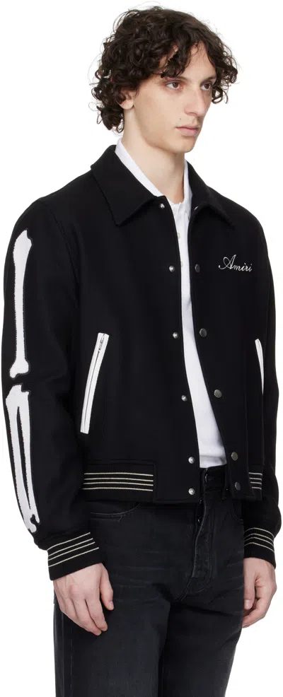 Amiri Bones Wool Varsity Jacket In Black