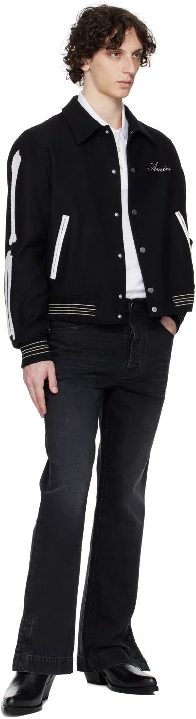 Amiri Bones Wool Varsity Jacket In Black