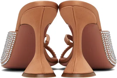Amina Muaddi Shiona 95 Beige Satin Crystal Mules In Metallic