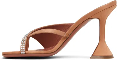 Amina Muaddi Shiona 95 Beige Satin Crystal Mules In Metallic