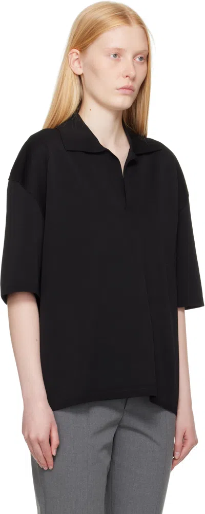 Ami Alexandre Mattiussi Fitted V-neck Polo Shirt With Classic Collar And Short Sleeves In Black