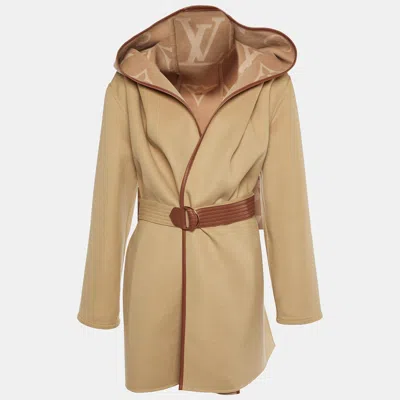 Pre-owned Louis Vuitton Beige Monogram Wool Double Face Hooded Wrap Coat M