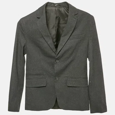 Pre-owned Boss By Hugo Boss Grey Striped Cotton Blend Blazer S/12 Yrs
