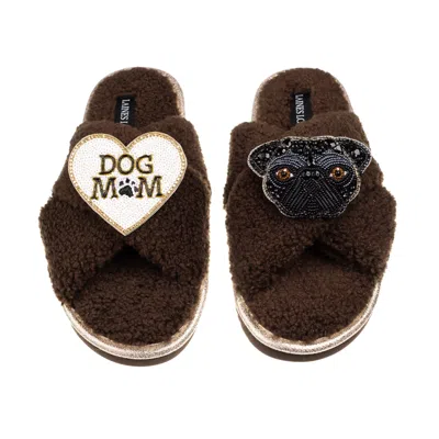 Laines London Women's Brown / Neutrals Laines Netural Boucle Slippers With Snoopy Pug & Dog Mum / Mom Brooches - C