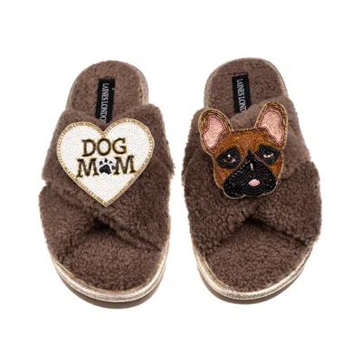 Laines London Women's Brown / Neutrals Laines Neutral Boucle Slippers With Cookie The Frenchie & Dog Mum / Mom - M