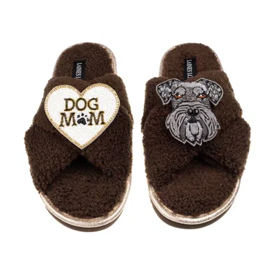 Laines London Women's Brown / Neutrals Laines Neutral Boucle Slippers With Ernie The Schnauzer & Dog Mum / Mom Bro
