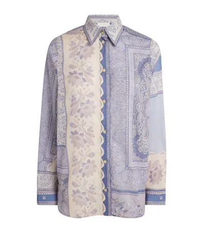 Zimmermann Mixed-print Shirt With Button Front In Blue