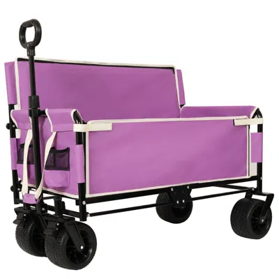 Streamdale Furniture Streamdale 3-in-1 Folding Wagon Cart - Bench, Storage, All-terrain - Purple