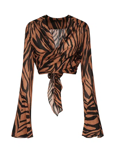 The Andamane Zebra-print Tie-front Blouse