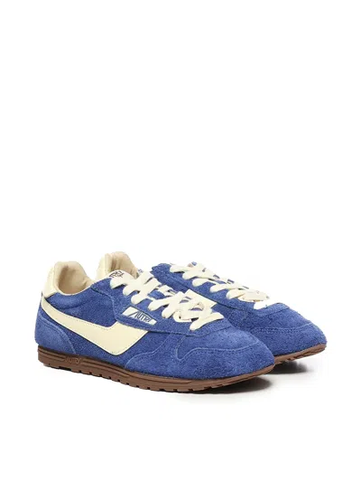 Autry Windspin Leather-trimmed Brushed Suede Sneakers In Blue