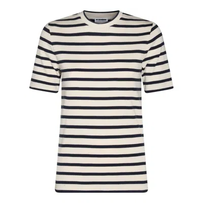 Jil Sander Black And White Knitted Striped T-shirt In Cotton Woman