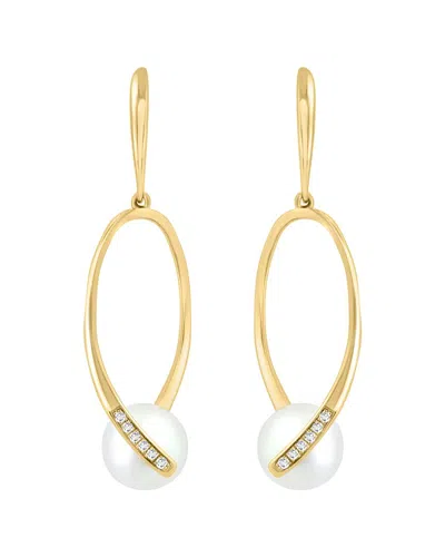 Effy Fine Jewelry 14k 0.06 Ct. Tw. Diamond & Fresh Water Pearl 7.5mm Pearl  Earrings