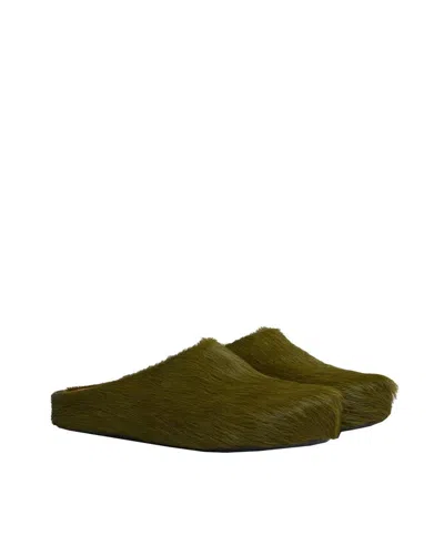 Marni Green Long-haired Calfskin Footbed Sabot