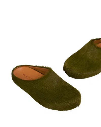 Marni Green Long-haired Calfskin Footbed Sabot