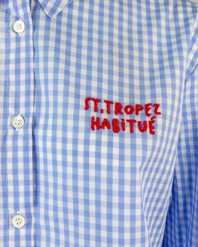 Mc2 Saint Barth Long-length Oversized Gingham Shirt With Embroidered Motifs