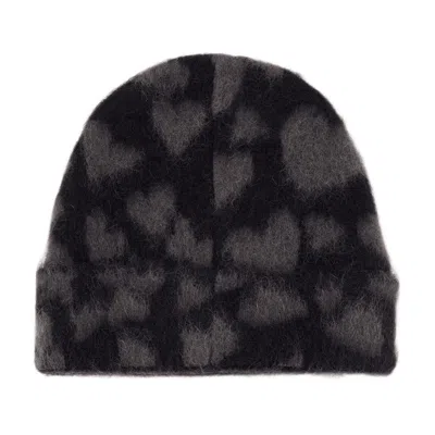 Anine Bing Elia Beanie In Black And Grey Heart