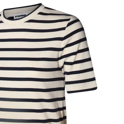 Jil Sander Black And White Knitted Striped T-shirt In Cotton Woman