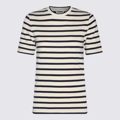 Jil Sander Black And White Knitted Striped T-shirt In Cotton Woman