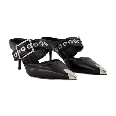Alexander Mcqueen Punk 65mm Buckled Leather Mules In Black