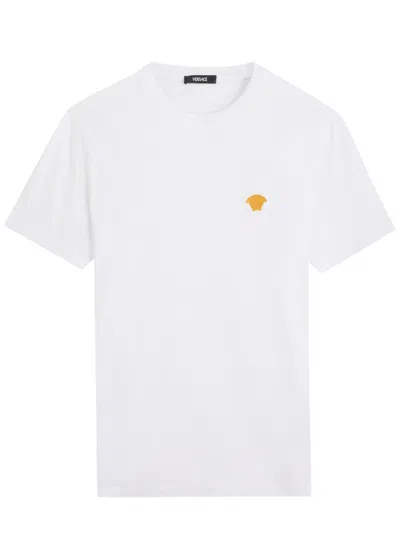 Versace White Cotton Jersey T-shirt With Medusa Head Motif In Multi