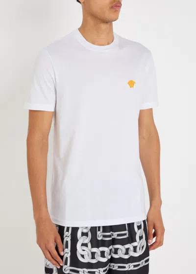 Versace White Cotton Jersey T-shirt With Medusa Head Motif In Multi