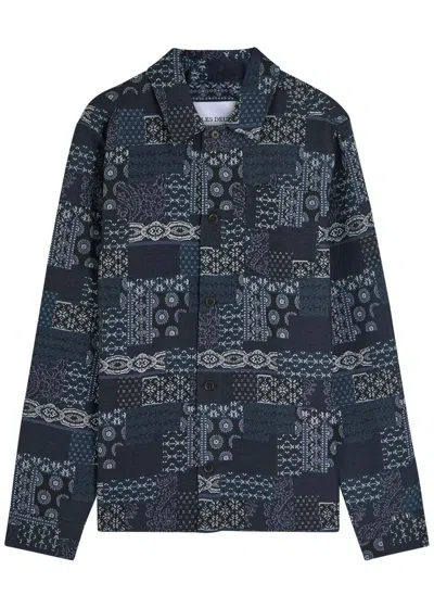 Les Deux Layton Contrast Denim Jacquard Button-up Overshirt