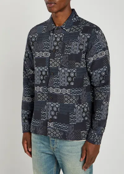 Les Deux Layton Contrast Denim Jacquard Button-up Overshirt