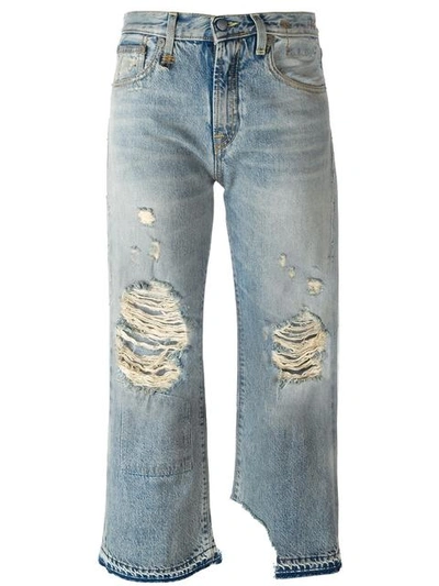 R13 Distressed Straight Leg Jeans - Blue