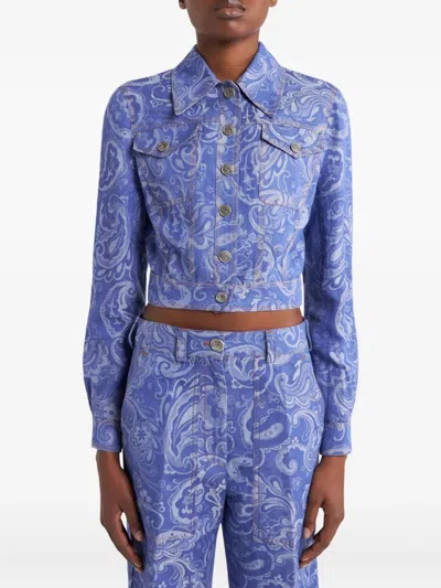 Etro Printed Cotton-linen Denim Jacket