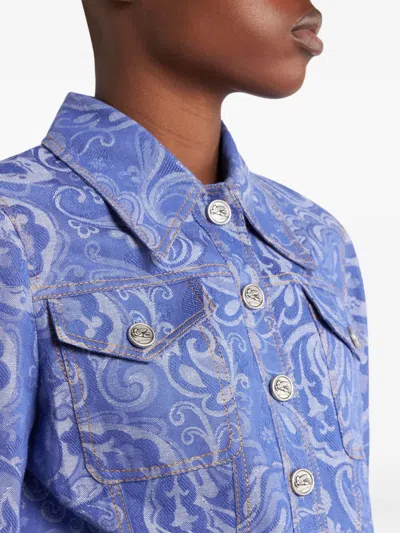 Etro Printed Cotton-linen Denim Jacket