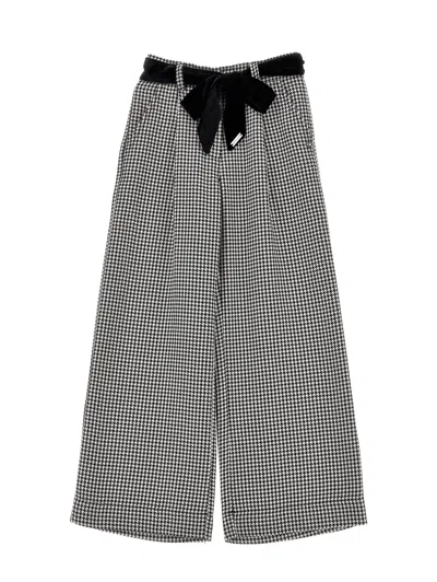 Monnalisa Kids' Houndstooth Wide-leg Trousers In Gray