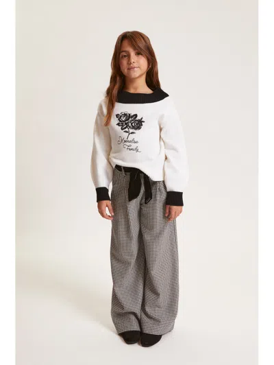 Monnalisa Kids' Houndstooth Wide-leg Trousers In Gray