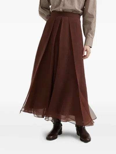 Brunello Cucinelli Flared Silk Skirt Sheer Overlay